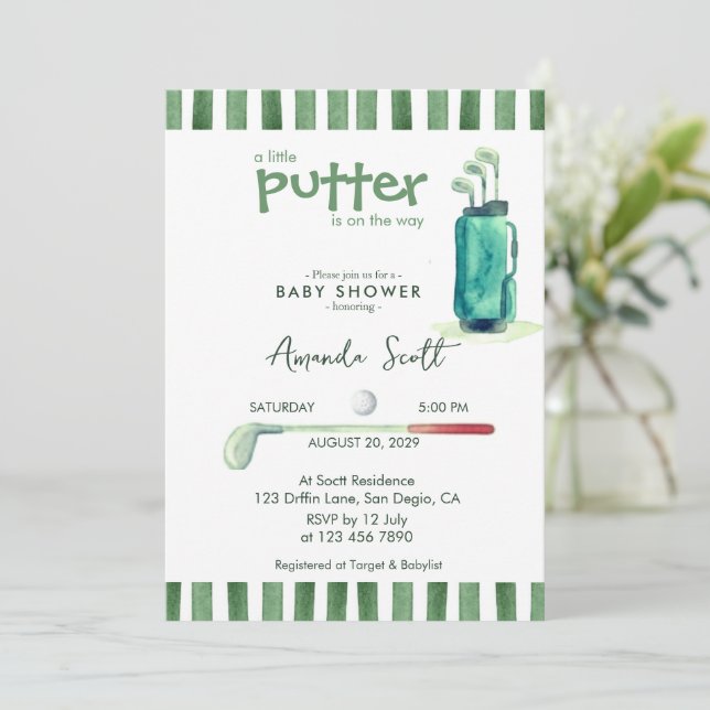 Invitation Pet Putter Vert sur le Chemin Baby Shower de Golf (Debout devant)