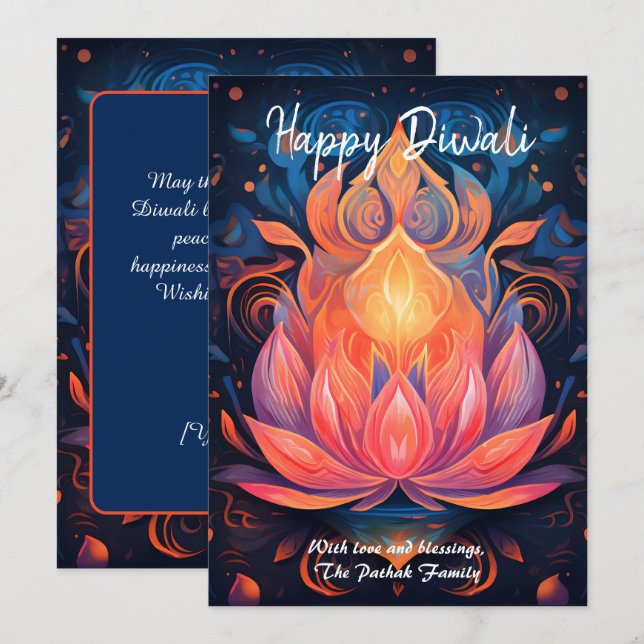 Invitation Petal Light Wishes Diwali card (Devant / Derrière)