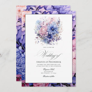 Invitation Pétal rose, Cornflower bleu et Mariage floral mauv