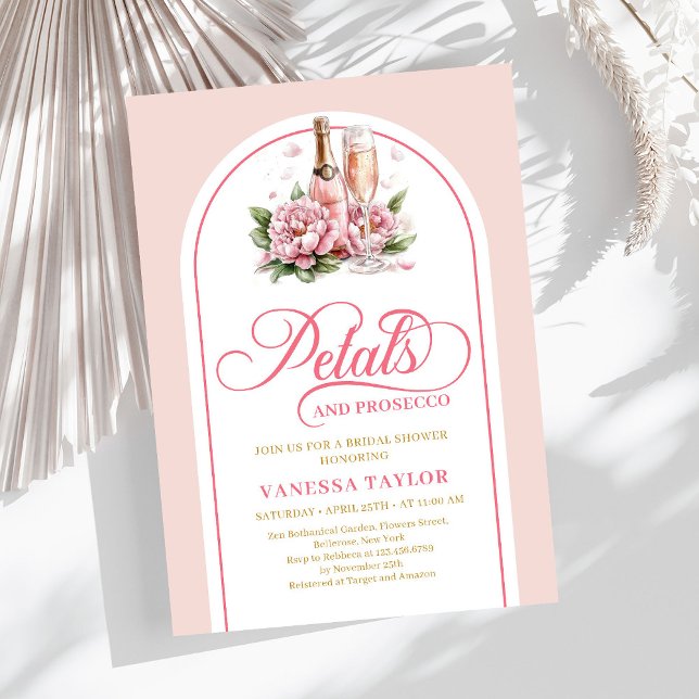 Invitation pétale chic et prosecco blush or (Classy petals and prosecco blush gold invitation)