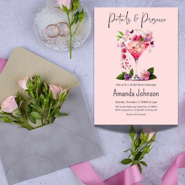 Invitation Pétale et Prosecco Blush Fête des mariées florale  (Créateur téléchargé)