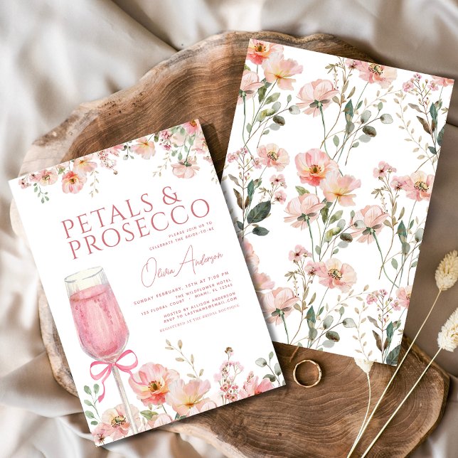 Invitation Pétales à mâchoires roses et Fête des mariées à br (Créateur téléchargé)