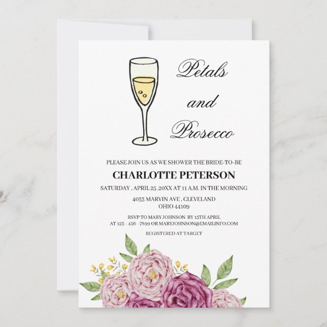 Invitation Pétales à thème du vin et Fête des mariées du mini (Devant)