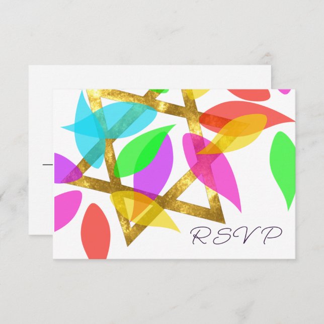 Invitation Pétales colorées bat mitzvah sur étoile (Devant / Derrière)