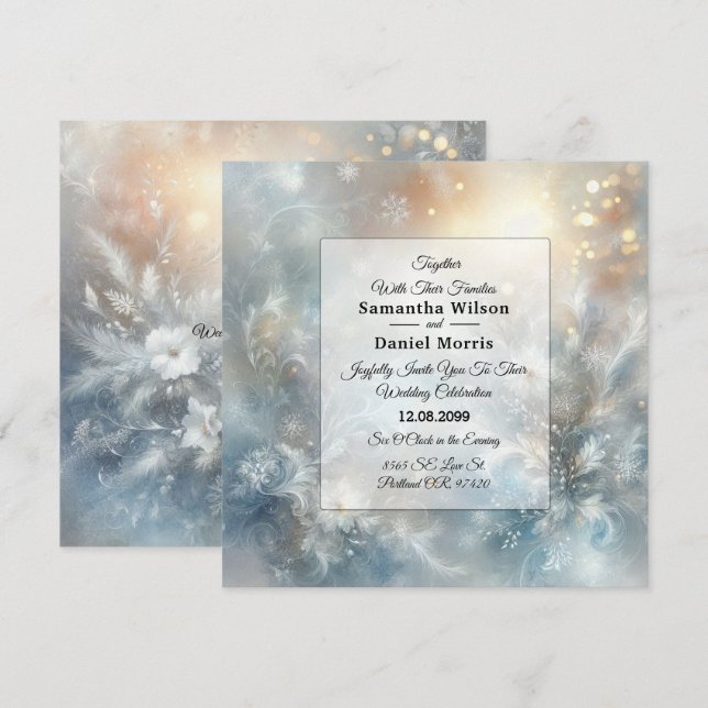 Invitation Pétales congelées dans un Mariage de Mist d'hiver  (Devant / Derrière)
