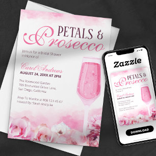 Invitation Pétales d'aquarelle rose et Fête des mariées de Pr