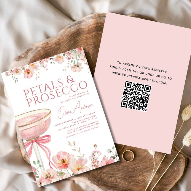 Invitation Pétales de code QR et Fête des mariées de cache ro (Créateur téléchargé)