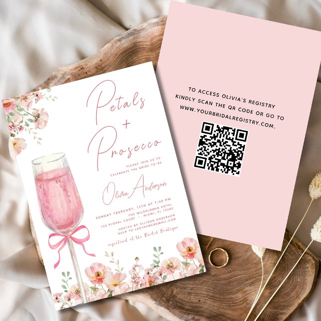 Invitation Pétales de code QR et Fête des mariées de cache ro (Créateur téléchargé)