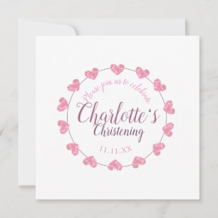 Invitation Pétales de coeur rose fille en train de baptiser i