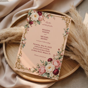 Invitation Pétales de pêche et or baroque