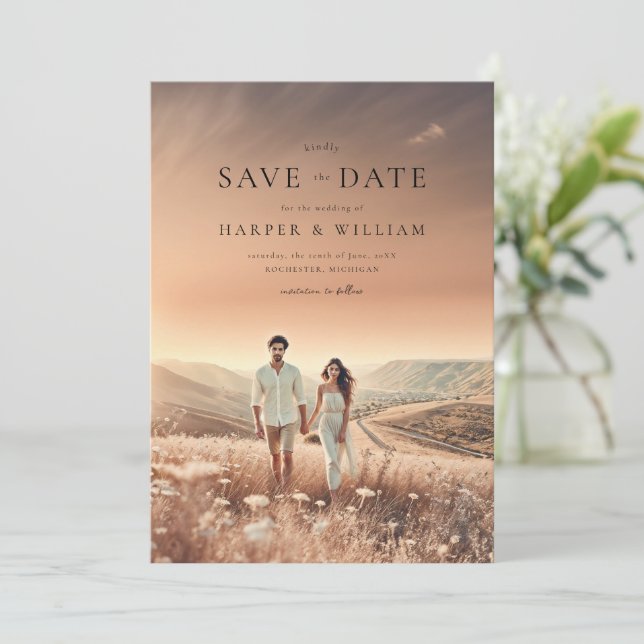 Invitation pétales de pieds sauvegarder la date (Debout devant)