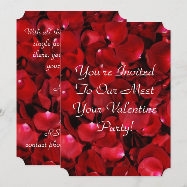 Invitation pétales de rose rouge horizontal (Devant / Derrière)