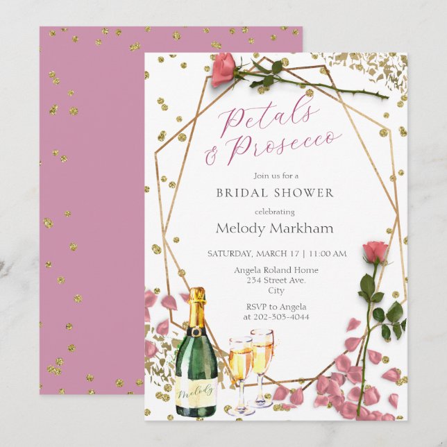 Invitation Pétales de script et le parquet Peony rose (Devant / Derrière)
