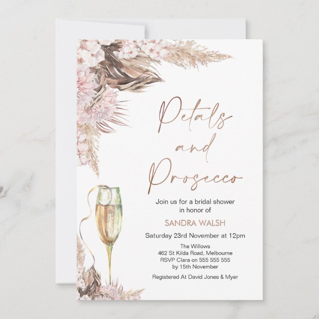 Invitation Pétales de verre rose Floral Fête des mariées de p (Devant)