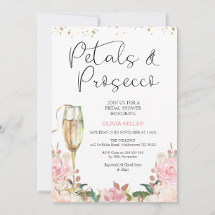 Invitation Pétales d'or Blush Rose et Fête des mariées de pou