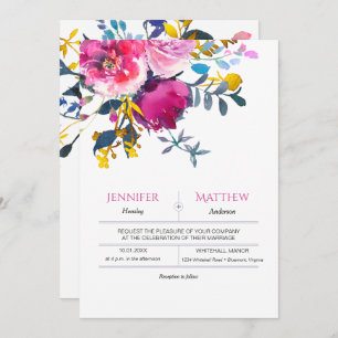 Invitation Pétales en fleurs Aquarelle Floral Mariage invite