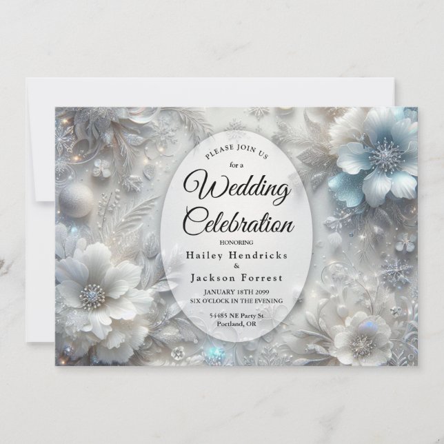 Invitation Pétales enneigés en fleurs gelées de mariage (Devant)