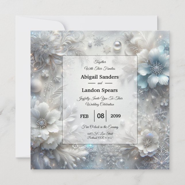 Invitation Pétales enneigés en fleurs gelées Mariage (Devant)