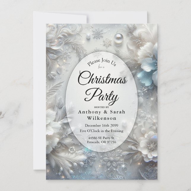 Invitation Pétales enneigés en fleurs gelées Soirée de Noël (Devant)