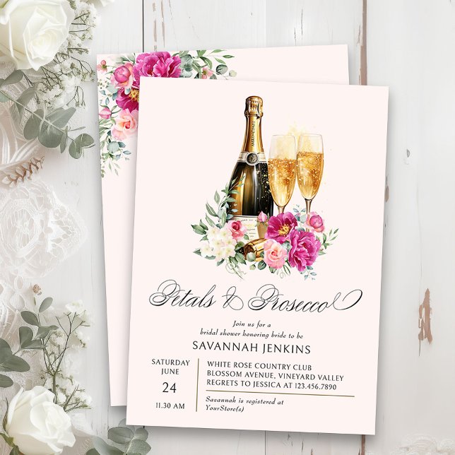 Invitation Pétales et Fête des mariées de la pivoine rose du  (Petals & Prosecco Floral Bridal Shower invitation on blush pink)