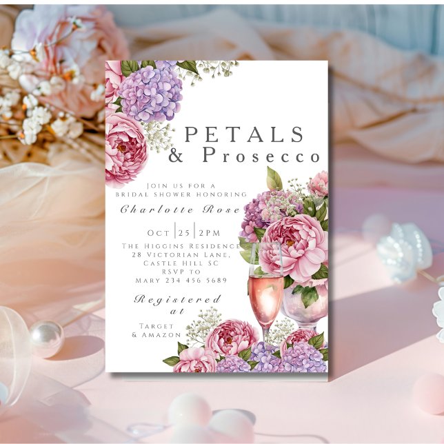 Invitation Pétales et Fête des mariées Prosecco floral (Petals & Prosecco Bridal Shower floral Invitation)