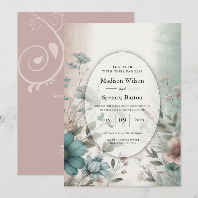 Invitation Pétales et Mariage floral doux et sérénité (Devant / Derrière)