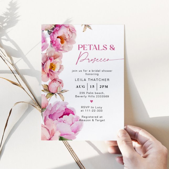Invitation Pétales et parquet douche de mariée rose vif (Créateur téléchargé)