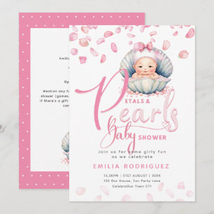 Invitation Pétales et perles Pink Baby Girl Douche