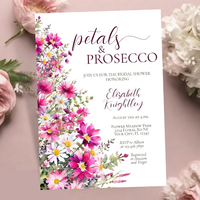 Invitation Pétales et Procuco Fête des mariées florale rose v (Créateur téléchargé)