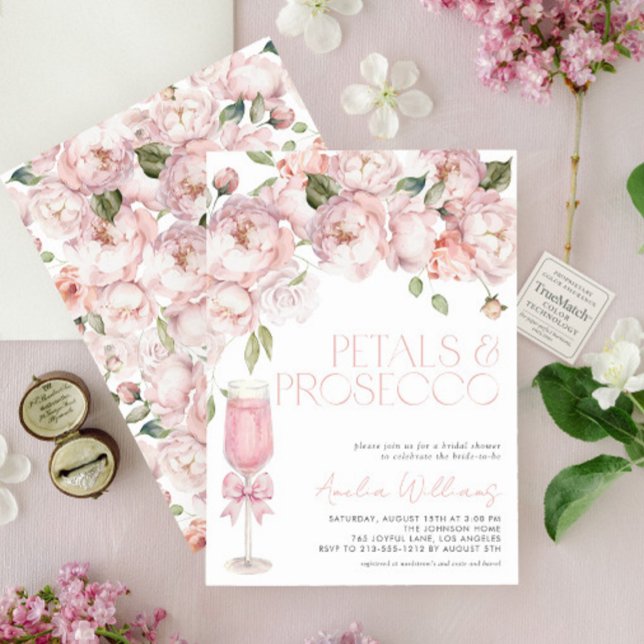 Invitation Pétales et Prosecco Bow rose Fête des mariées flor (Créateur téléchargé)