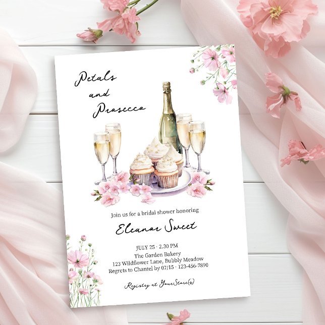 Invitation Pétales et Prosecco Fête des mariées florale rose (Petals & Prosecco Invitation from Cupcakes and Cava Bridal Shower Collection by Darling & May)
