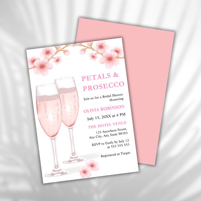 Invitation Pétales et Prosecco Fête des mariées florale rose  (Petals and Prosecco Blush Pink Watercolor Floral Bridal Shower Invitation  )