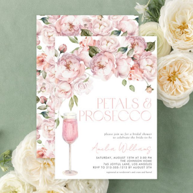 Invitation Pétales et Prosecco Fête des mariées florale rose  (Easily personalize this gorgeous bridal shower invite for the perfect floral celebration!)