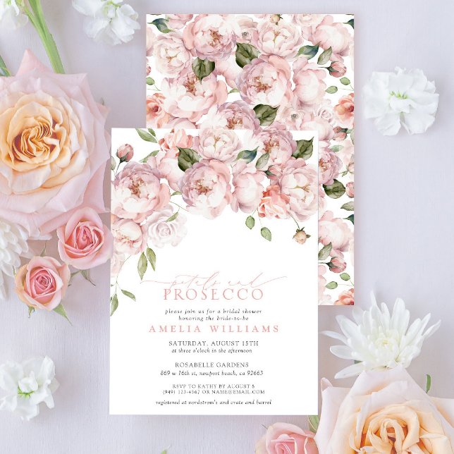 Invitation Pétales et Prosecco Fête des mariées florale rose (You'll love how easy it is to personalize this bridal shower invitation for a gorgeous event!)