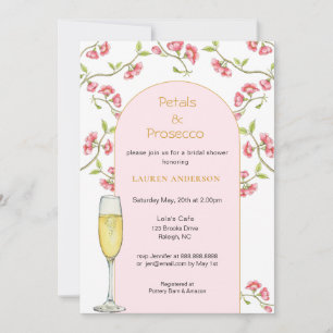 Invitation Pétales et Prosecco Fête des mariées rose et or