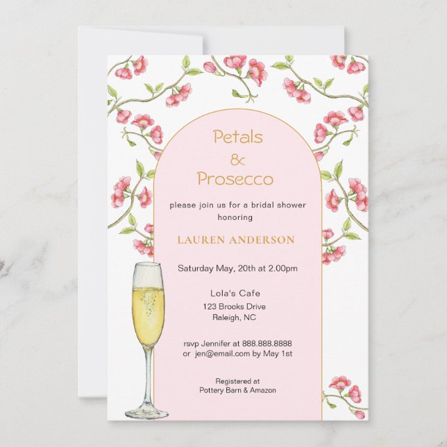 Invitation Pétales et Prosecco Rose & Or Fête de Mariage (Devant)