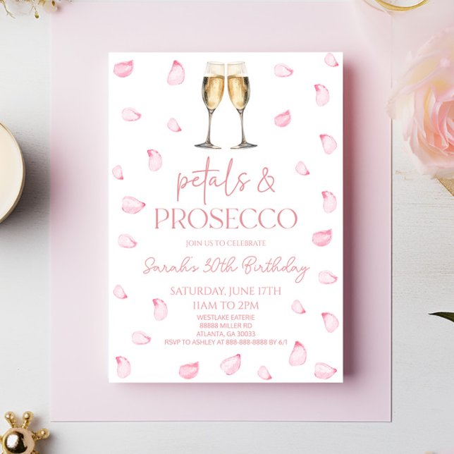 Invitation Pétales et Prosecco Rose Pétales Anniversaire (Créateur téléchargé)