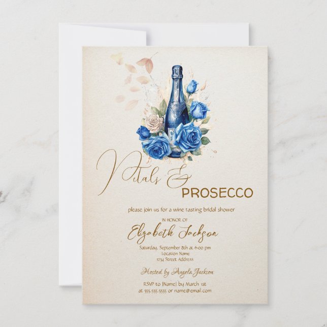 Invitation Pétales et prosecco Roses bleues Champagne (Devant)