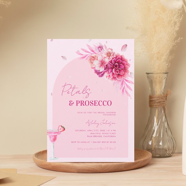 Invitation Pétales et Prosecco Script rose Fête des mariées f (Créateur téléchargé)