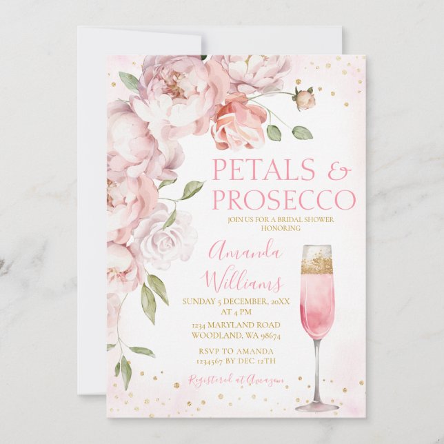 Invitation Pétales et Prosecco Vin rose Fête des mariées flor (Devant)