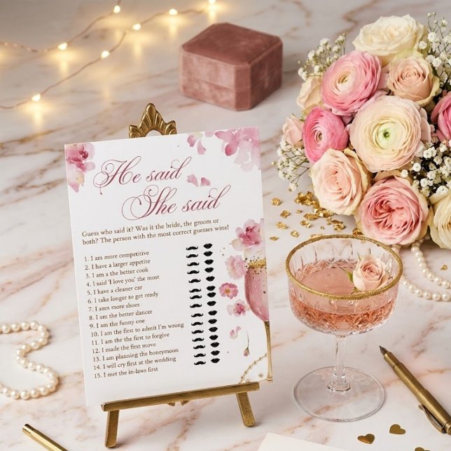Invitation Pétales, perles et Prosecco jeu du il a dit elle a (Créateur téléchargé)