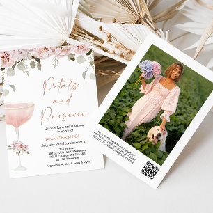 Invitation Pétales Prosecco Blush Floral QR Code Fête des mar