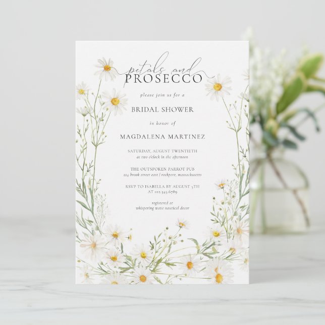 Invitation Pétales Prosecco Boho Daisy Fête des mariées (Debout devant)