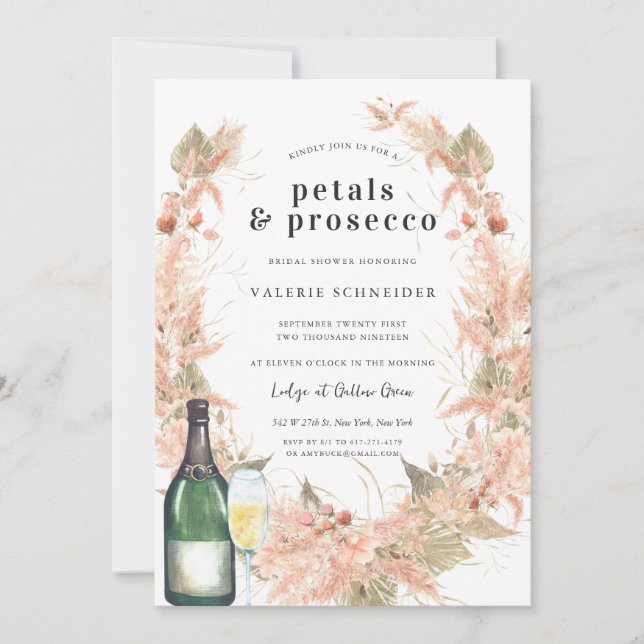 Invitation Pétales & Prosecco | Réception de mariage Champagn (Devant)