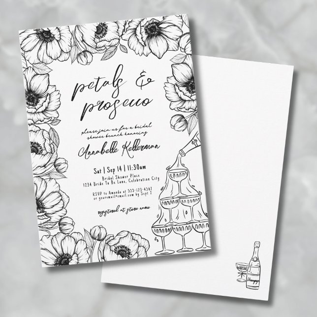 Invitation Pétales & Prosecco Réception de Mariage Florale et (Petals & Prosecco Whimsical Floral Bridal Shower Invitation)