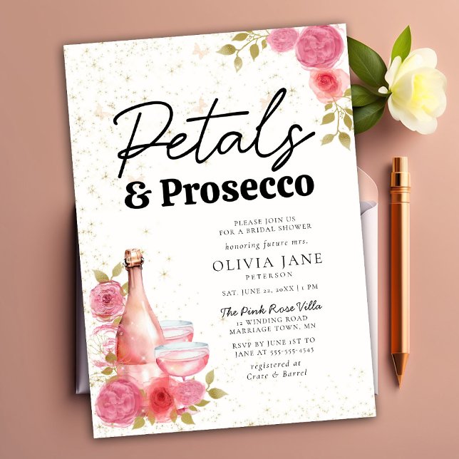 Invitation Pétales Prosecco rose Floral Fête des mariées Boho (Créateur téléchargé)