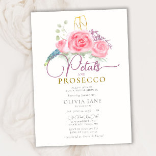 Invitation Pétales Prosecco Roses Gold Flutes Fête des mariée