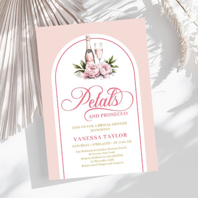 Invitation Pétales romantiques et prosecco invitent à modifie (Romantic petals and prosecco invite editable tag

)