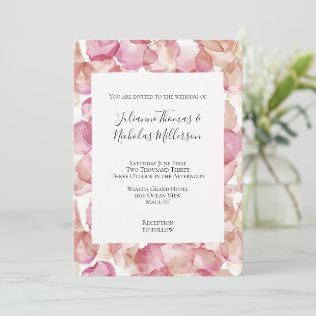 Invitation Pétales rose romantique Mariage floral (Debout devant)
