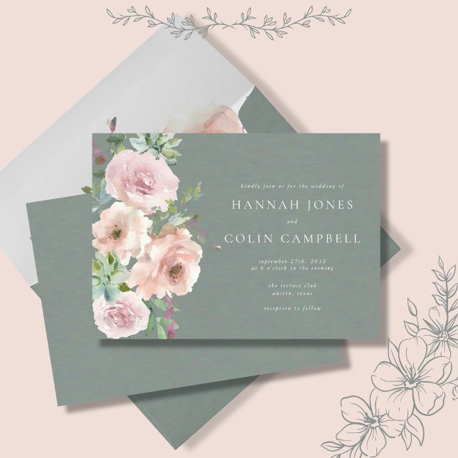 Invitation Pétales Rouges et Succulentes de Sauge Minimal Bot (Créateur téléchargé)